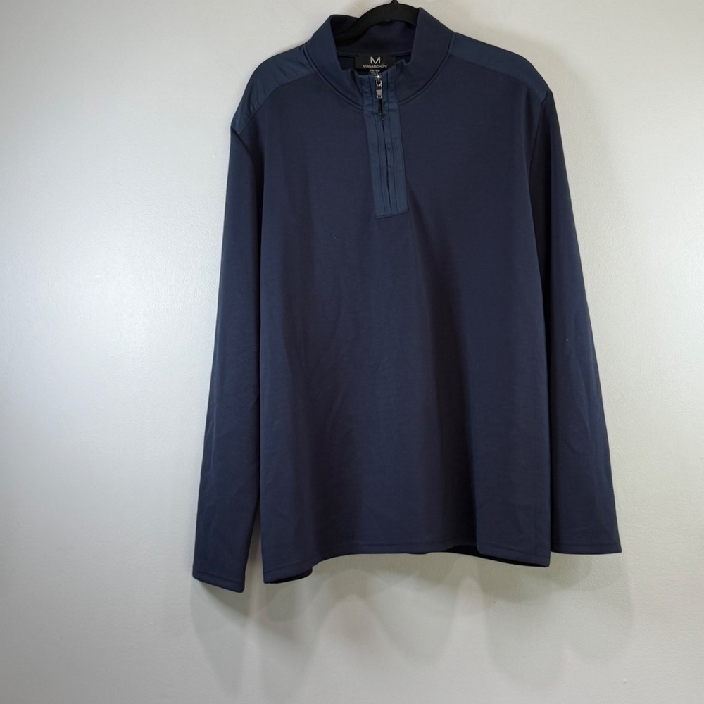 Magaschoni Mens XXL Navy Blue Quarter Zip Pullover Mock Neck Tech Sweater